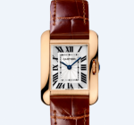 Replica Cartier Tank Anglaise Silver Dial Rose Gold Case Brown Leather Band Watch 